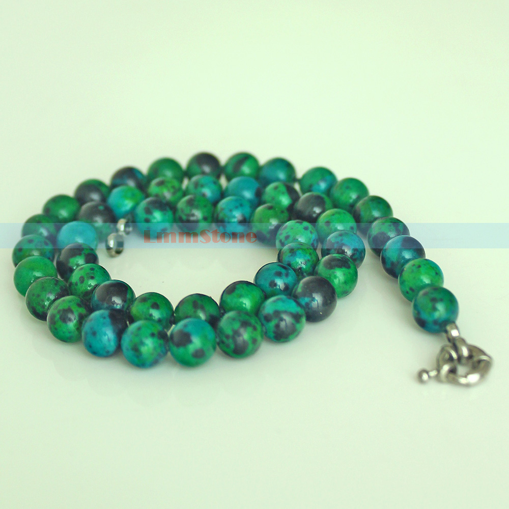 27 inch,30 inch-Stainless Steel Lobster Clasp 22 Inch 20 Inch 24 Inch Natural 8 mm Chrysocolla Phoenix Turquoise Bead Necklace-18 inch